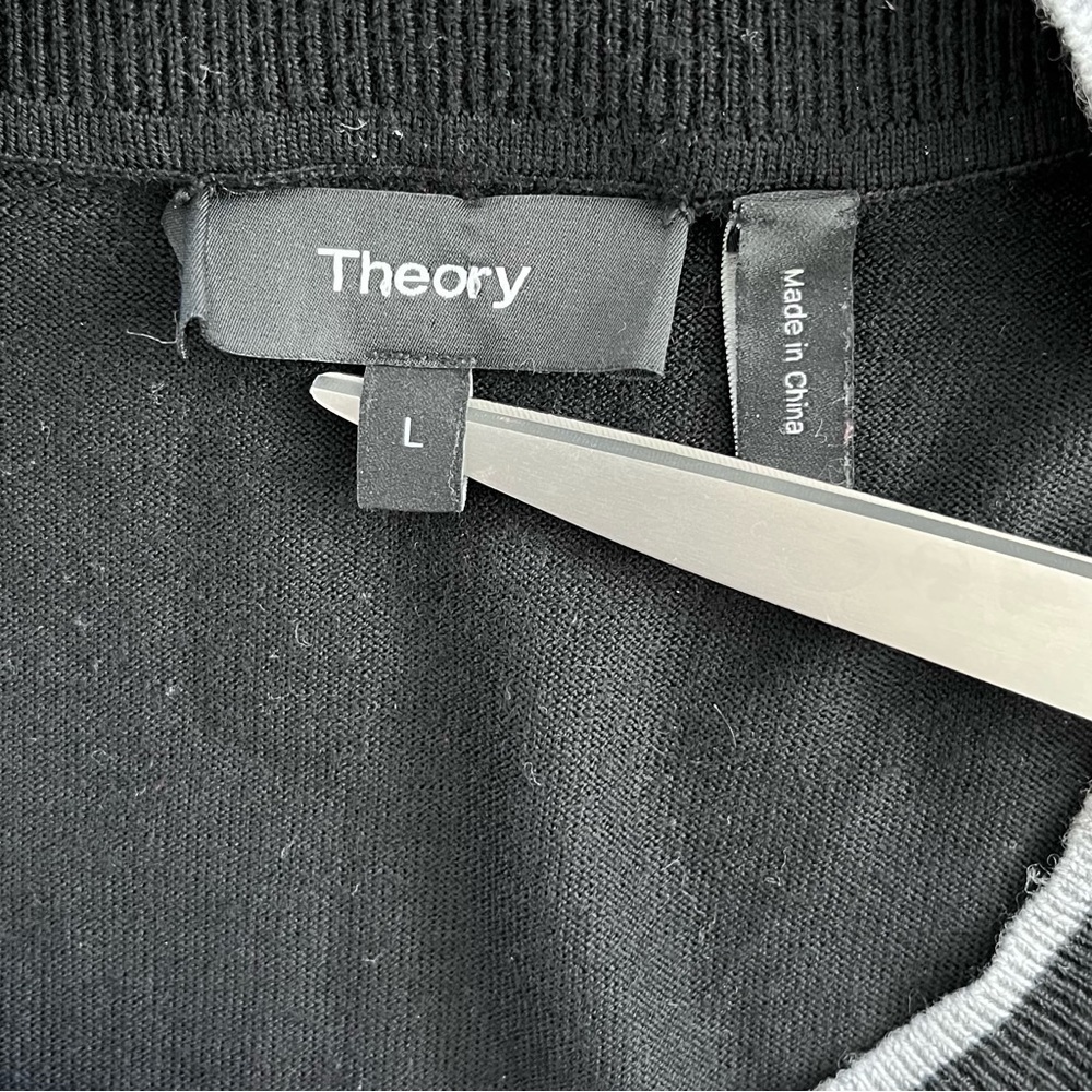 THEORY Men’s Merino Wool Crewneck Sweater Size‎ L Black Gray Pullover - Picture 6 of 8